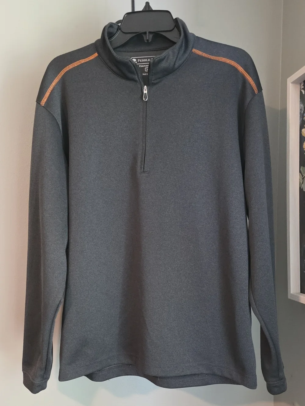 Pebble Beach Men’s Charcoal Quarter-Zip Pullover with Orange Stitching Size M